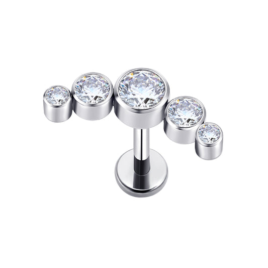 Titanium Labret Met 5 Zirkonium Stenen