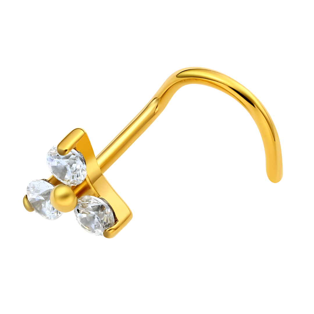 Gold Titanium Nose Stud With Zirconium Stones