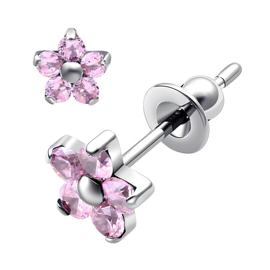 Boucle d'Oreille Florale Rose Titane