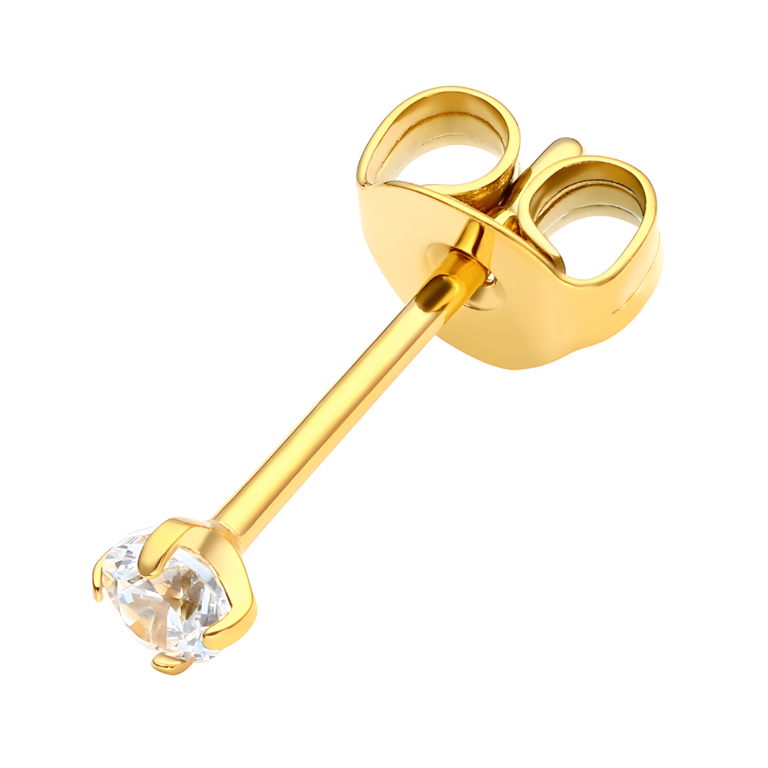 Gold Titanium Stud Earring With Zirconium