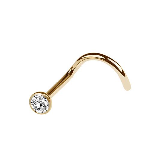 Gold Titanium Nose Stud With Zirconium Stone