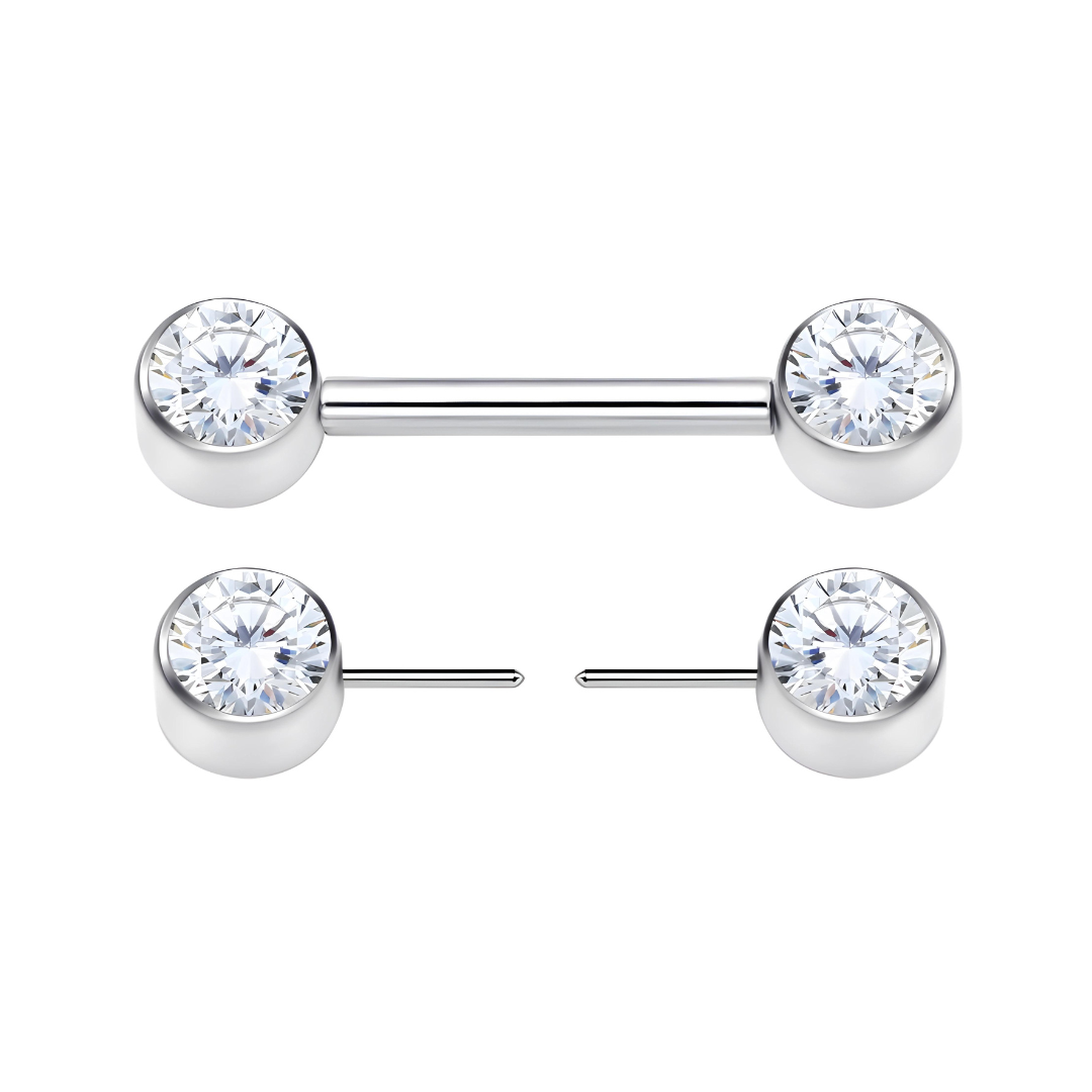 Titanium Nipple Bar With Zirconium Stones