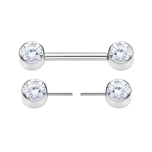 Titanium Nipple Bar With Zirconium Stones